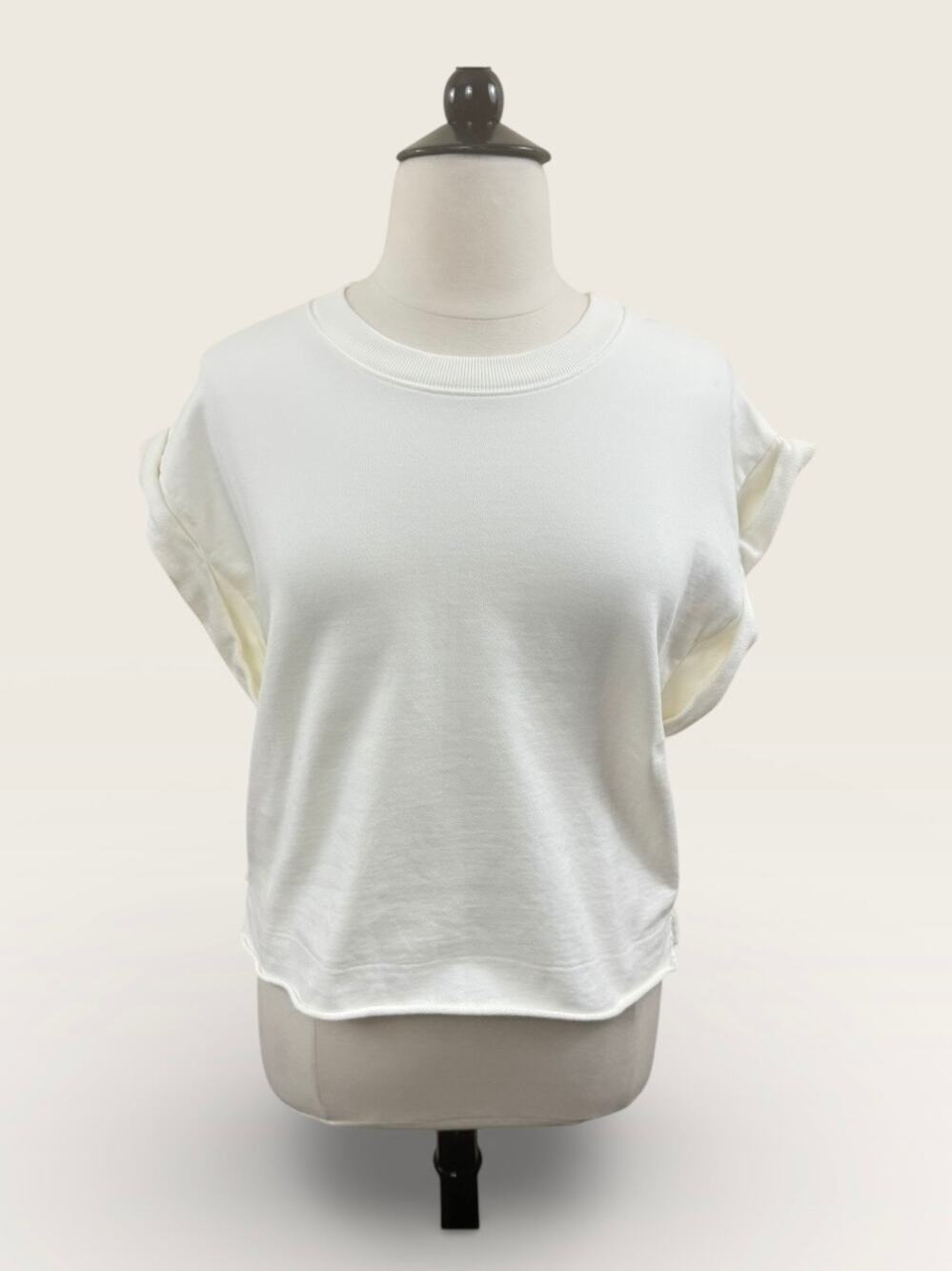 Calia by Carrie Underwood Cream Boxy, Short Roll Sleeve Pullover, Size L
